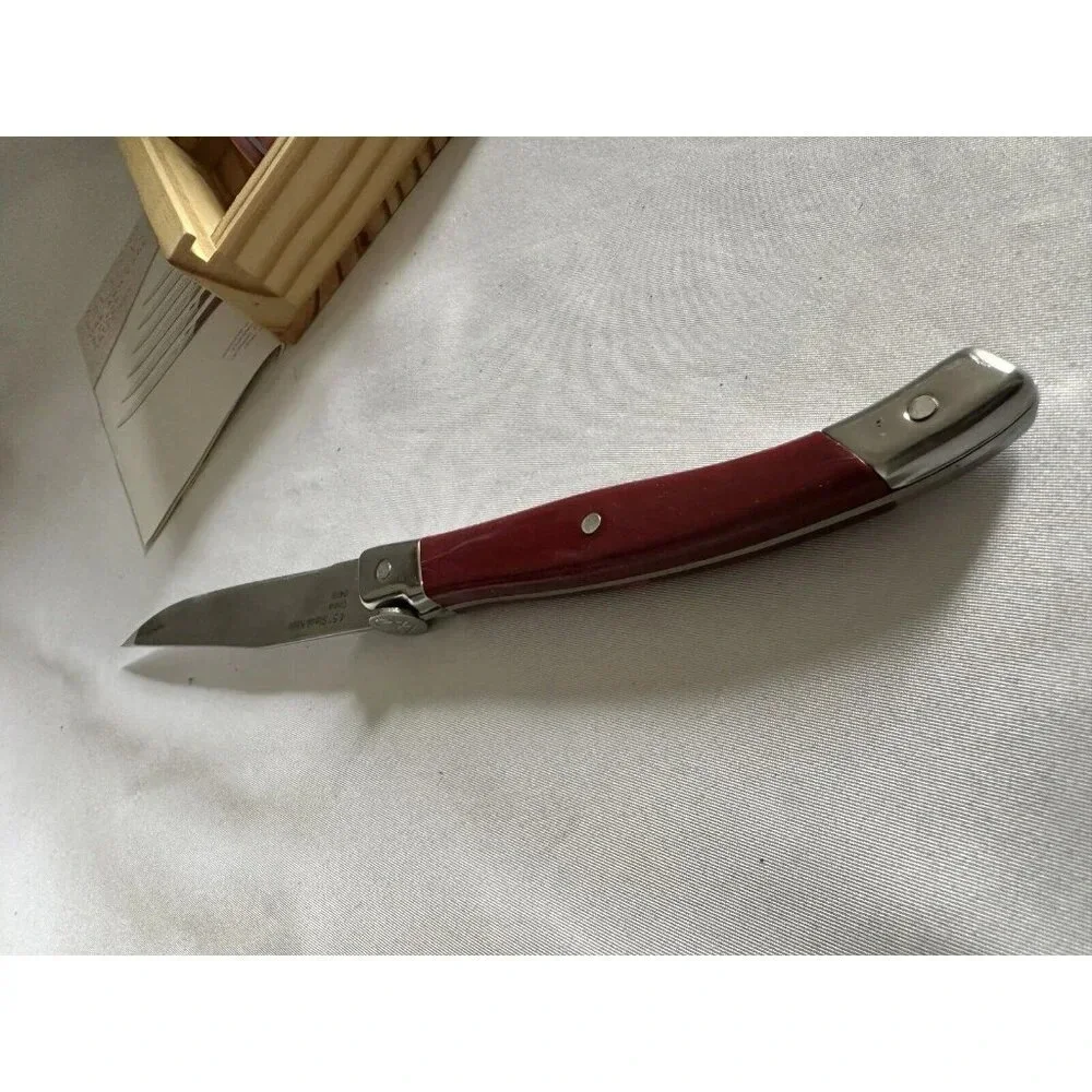 Wolfgang Puck 6 Piece Steak Knife Set Cranberry Handles In Wooden Box NEW
